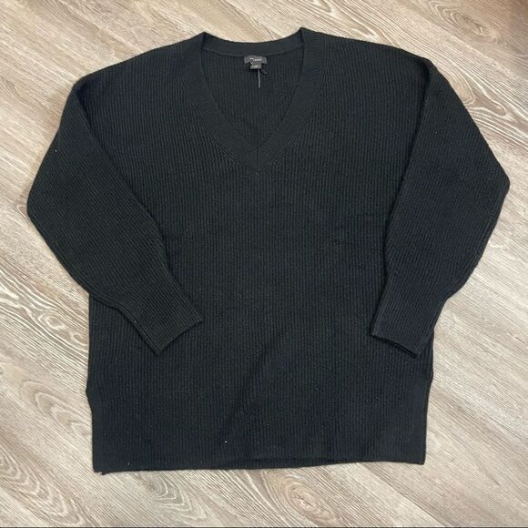 HALOGEN Cozy V-Neck Sweater in Black Oversized Relaxed fit Scoop neck - Picture 3 of 11